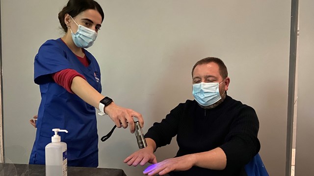 Euston station customer service assistants Layla Cardoso and Dave Allen in Covid vaccination training