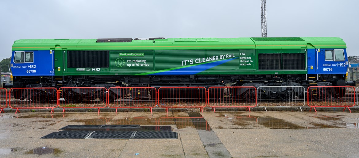 Young HS2 fan names new carbon-friendly freight train: The Green Progressor, replacing up to 76 lorries by transporting freight by rail