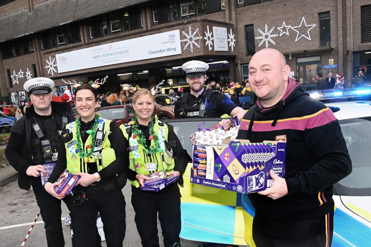 An image of police officers who volunteered to help with the toy run at Leeds Children's Hospital