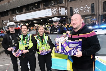 An image of police officers who volunteered to help with the toy run at Leeds Children's Hospital