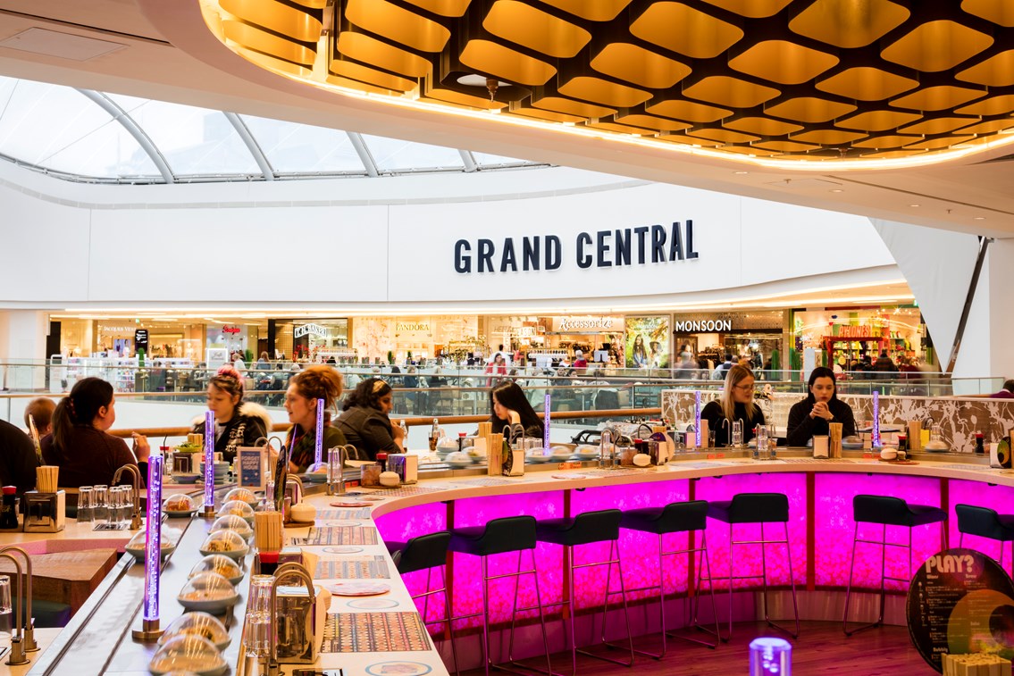 Inside Grand Central - Yo Sushi, Monsoon, Accessorize: Birmingham New Street 
railway station
train station
Grand Central
Shopping centre
Retail
Shops
Shopping 
Busy