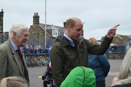 Lord Lieutenant Seymour Monro with the Duke of Rothesay meeting Burghead Primary School pupils in 2023.