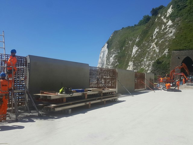 Dover sea wall July 21: Sea spray wall near Shakespeare Tunnel