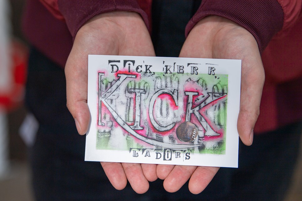 One of the six postcards designed by young people in Lancashire as part of a unique project to raise awareness of the Dick, Kerr Ladies football team
