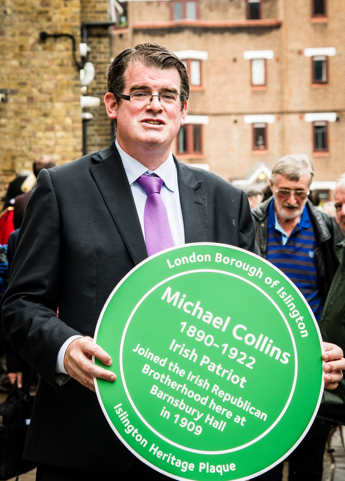 Aengus Collins at Michael Collins plaque unveiling Islington Council News