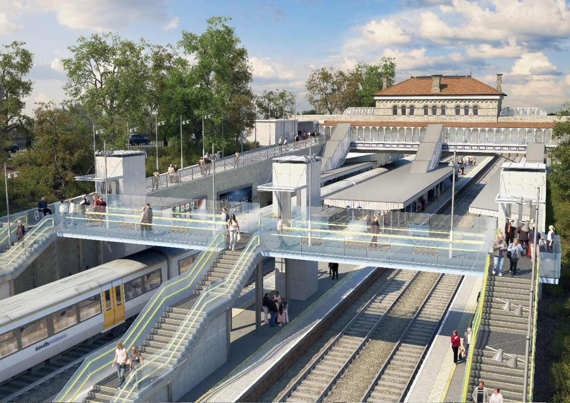 Denmark Hill: Artist's impression of the proposed new footbridge and lifts at Denmark Hill