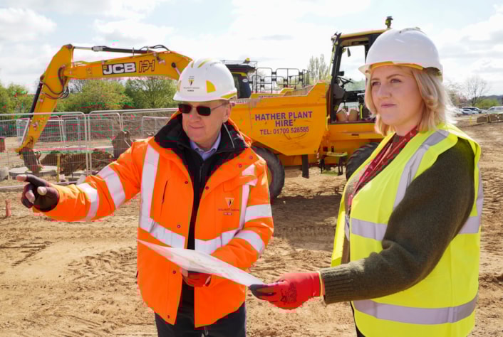 Swinnow 1: Kevin Busby, site manager for construction company Willmott Dixon, and Councillor Jess Lennox, Leeds City Council's executive member for housing, pictured in April 2025 following the start of work on the Hough Top housing scheme at Swinnow. The development forms part of Leeds’s Council Housing Growth Programme.