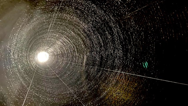 View looking up from cradle inside Cowburn Tunnel ventilation shaft