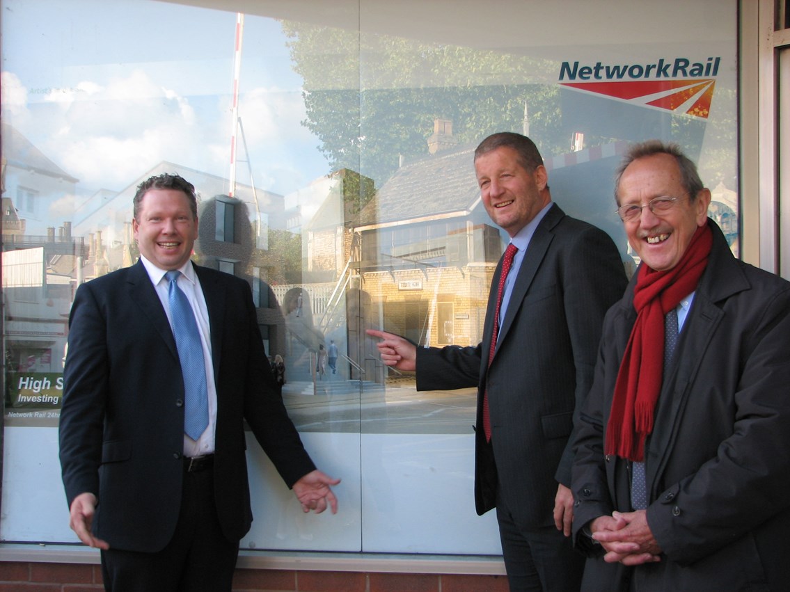 Work starts on Lincoln High Street footbridge: Karl McCartney MP, Phil Verster, Route Managing Director for Network Rail and Cllr Ric Metcalfe
