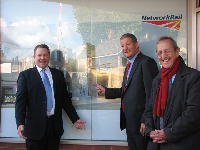 Work starts on Lincoln High Street footbridge: Karl McCartney MP, Phil Verster, Route Managing Director for Network Rail and Cllr Ric Metcalfe