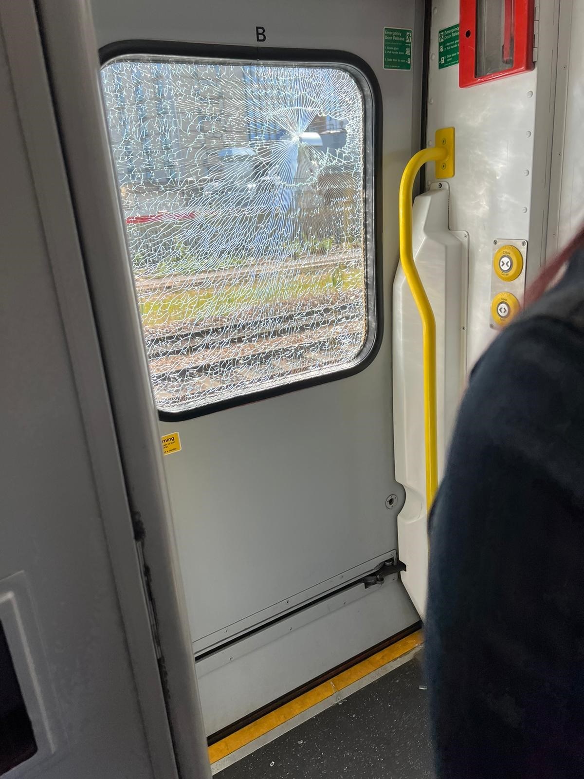 Shattered window on train into Hull Paragon Station-2