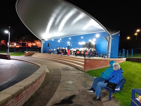valleygardens: LOW RES. A classical concert on stage at Withernsea Valley Gardens after the replacement of the stage roof. Uk Shared Prosperity fun