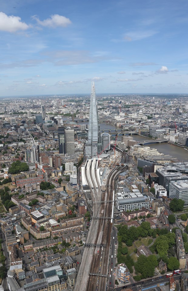 Thameslink Programme - Aerial view of London Bridge: London Bridge from the air, summer 2015, redevelopment courtesy of the Thameslink Programme