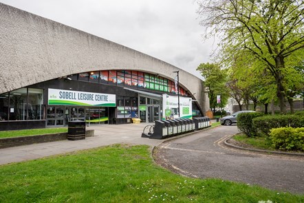 A picture of the outside of the Sobell Leisure Centre in Islington