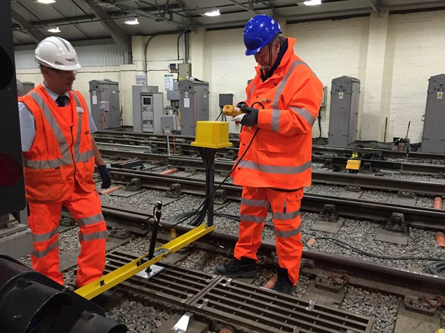 David Mowat MP learning about the train protection warning system at Network Rail's training centre in Warrington