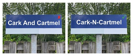 Image shows Cark & Cartmel station sign mock-up
