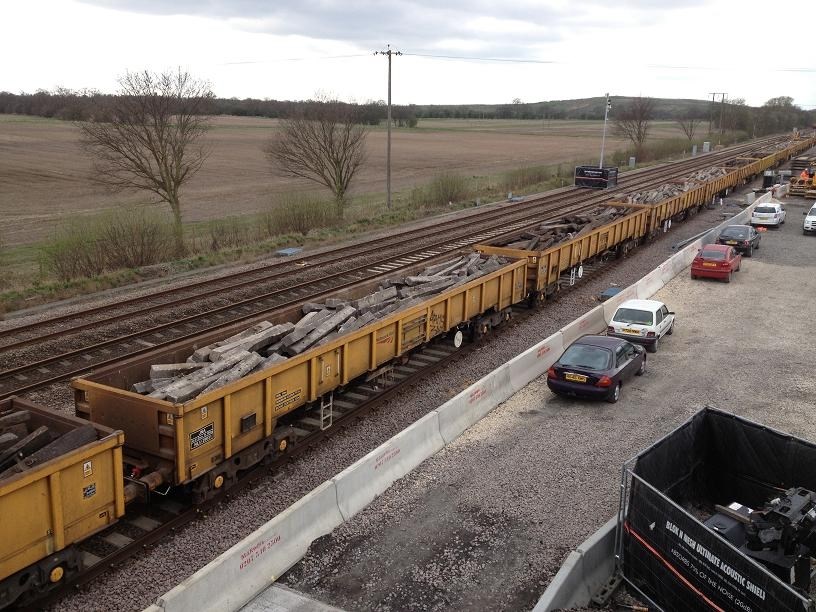 scrap rail removed from railway at Hatfield Colliery 24.4.13: rail removed following damage caused by landslip at Hatfield Colliery