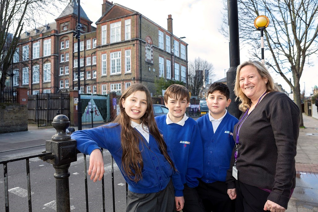 Pictured are children at Ambler Primary School, alongside headteacher Juliet Benis.