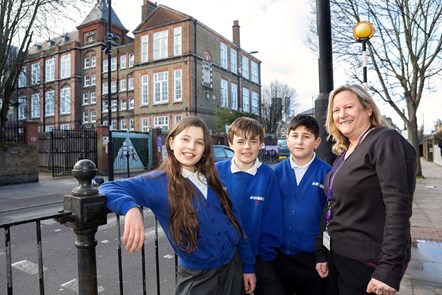 The front of Ambler Primary School (pictured) will soon be made a more pleasant area for all: Pictured are children at Ambler Primary School, alongside headteacher Juliet Benis.