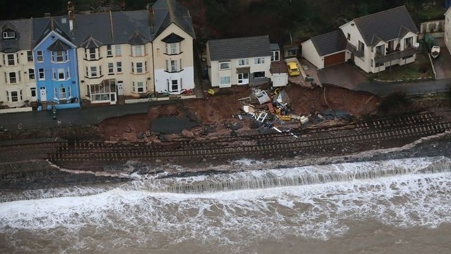 Dawlish - aerial view of the damage in 2014: Dawlish - aerial view of the damage in 2014