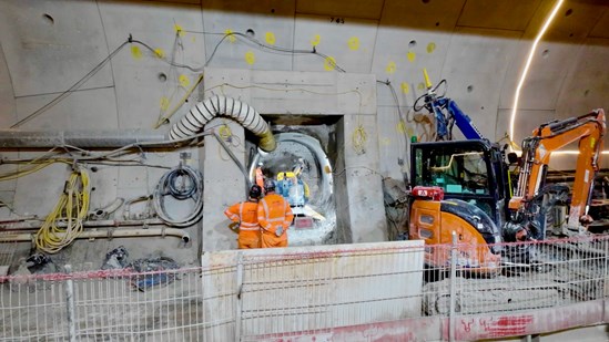 Engineer's constructing HS2's Chiltern Tunnel cross passage