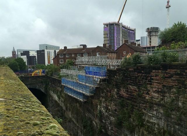 Wide view of the wall repair at Liverpool Lime Street
