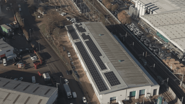 TfL Image - Aerial shot of solar panels on Croydon tram depot (Part of TfL's wider decarbonisation programme)