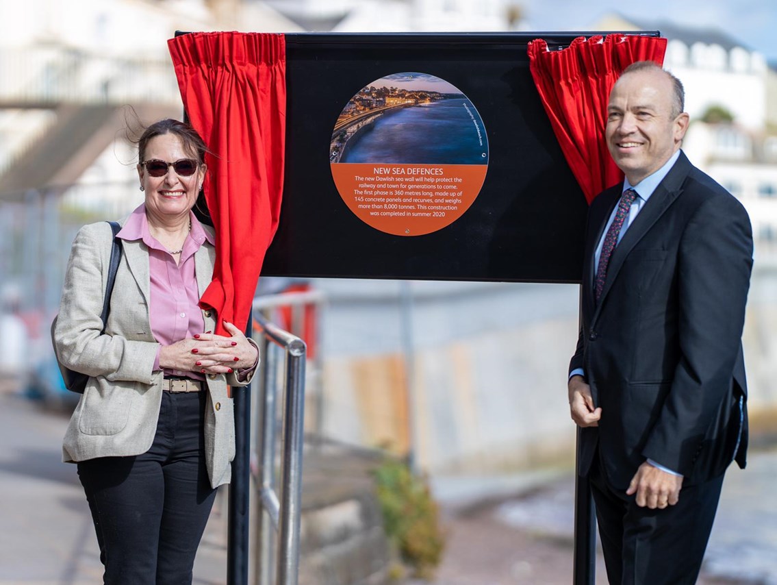 Anne Marie Morris, Member of Parliament for Newton Abbot and Rail Minister Chris Heaton-Harris MP at the first section of the new Dawlish sea wall: Anne Marie Morris, Member of Parliament for Newton Abbot and Rail Minister Chris Heaton-Harris MP at the first section of the new Dawlish sea wall