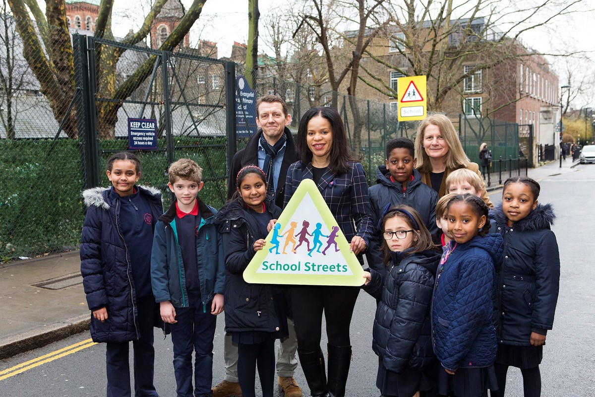 Pupils and staff at St John Evangelist Catholic Primary School, which has Islington's first School Street, with Cllr Claudia Webbe.  Picture taken at start of consultation in March 2018