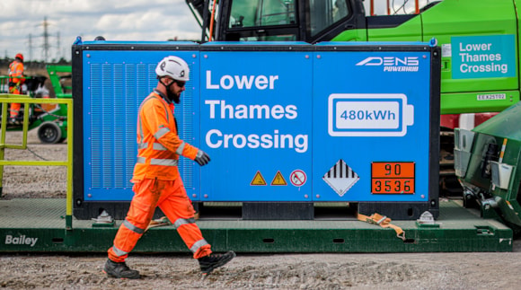 A batter energy storage unit at the Lower Thames Crossing site