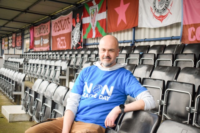 Non League Day founder and SWR guard James Doe at Corinthian Casuals' ground in Tolworth