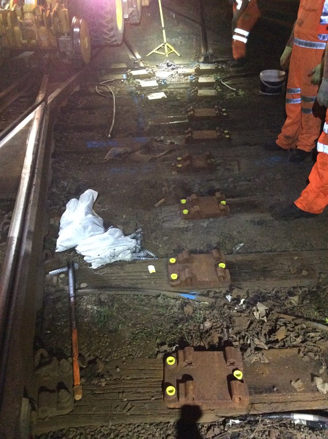 Lewisham: a broken diamond crossing is removed overnight by Network Rail staff (Sept 30)