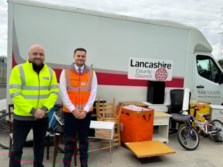 Councillor Joshua Roberts looking at the items set to go out to Reuse Hub users