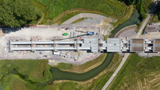 Edgcote viaduct construction from above showing the River Cherwell July 2025