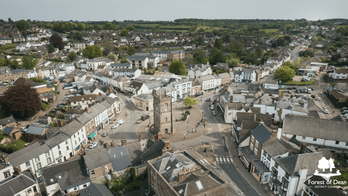 Market Town aerial image with logo cropped