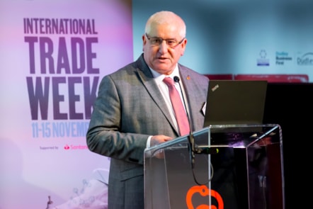 Cllr Patrick Harley addresses international trade event