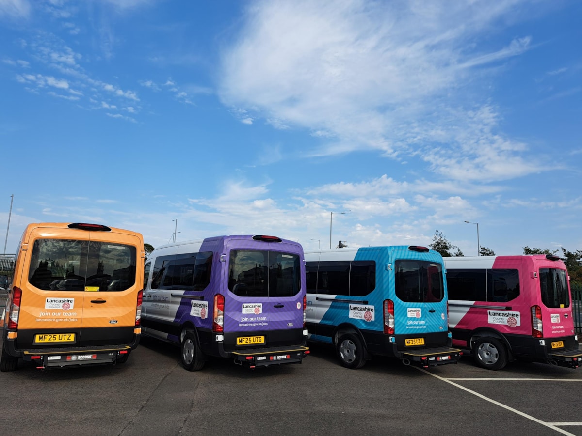 Four of the newly arrived batch of LCC SEND minibuses