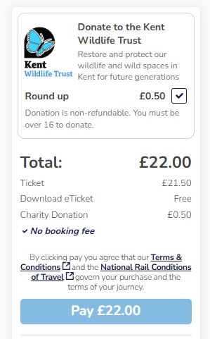 Customers have the option to make a donation to the Kent Wildlife Trust when buying a ticket