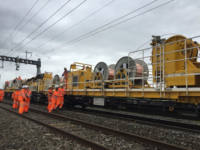Benefits of electrification a step closer for passengers as railway re-opens between Bristol Parkway and Swindon following upgrade work: brinkworth wiring 3