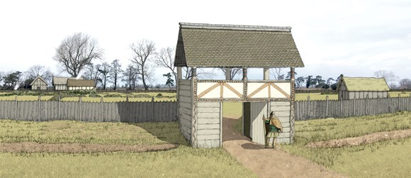 Reconstruction of the Early Medieval Gatehouse at Conington © Oxford Archaeology