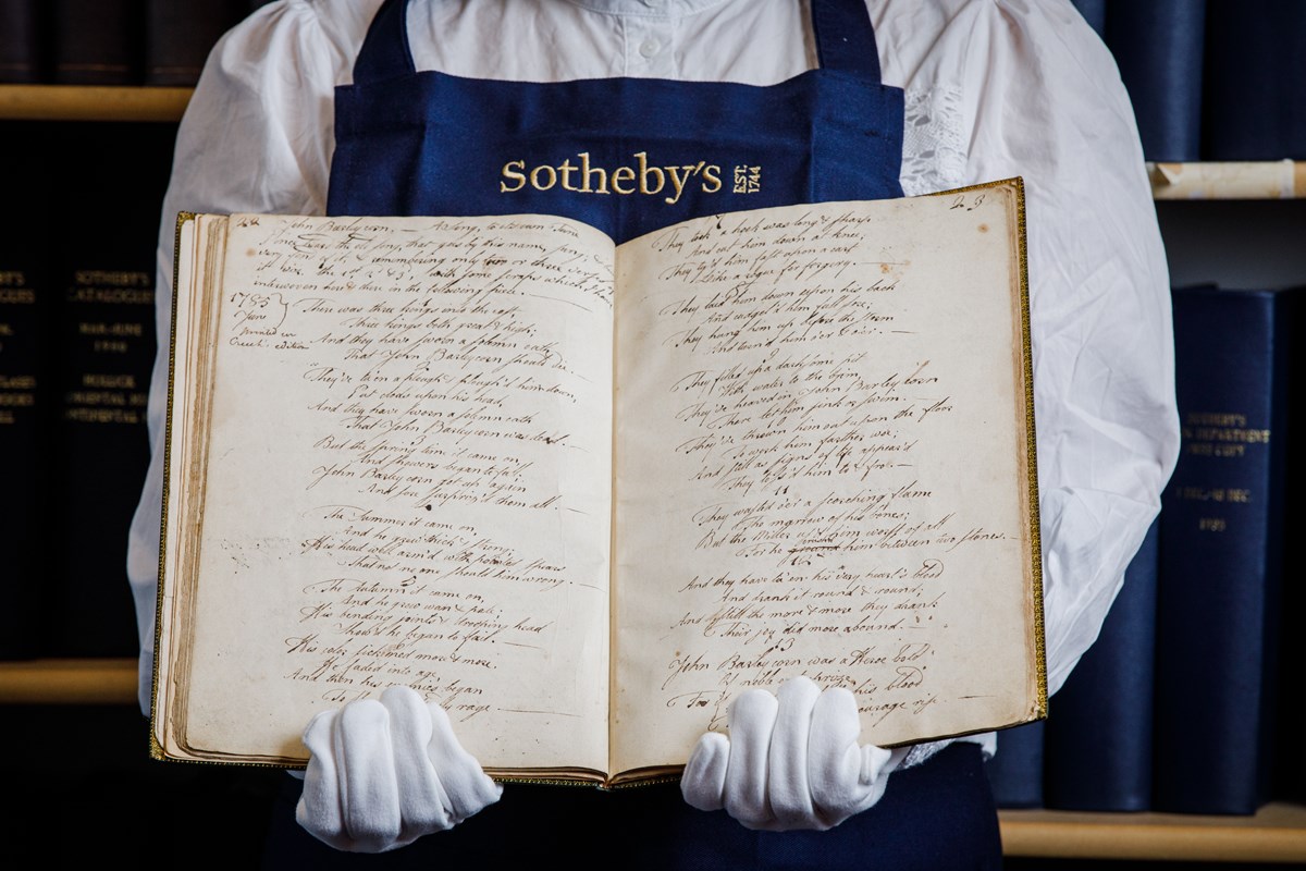 Robert Burns, First Commonplace Book - in situ.  Credit: Courtesy of Sotheby's