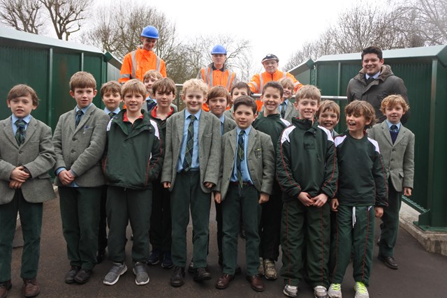 New and improved railway bridge opens in Wandsworth Common: Northcote Lodge schoolchildren at Cat's Back Bridge-2
