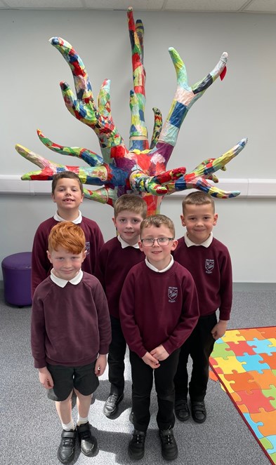 All pupils of Millbank Primary School, Buckie, were involved in the creation of a colourful Rainbow Tree, which takes pride of place in the school library.  The art work commemorates the roll of the school in 2020 during the Covid-19 pandemic, when it acted as a community childcare hub for children of key workers.