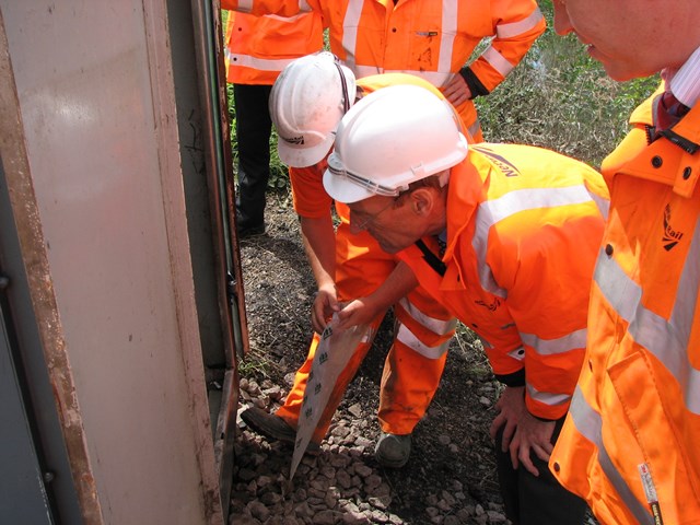 John Armitt at Mexborough: Netowork Rail Chief Executive John Armitt sees the works being done to restore rail services at Mexborough on 2 July 2007