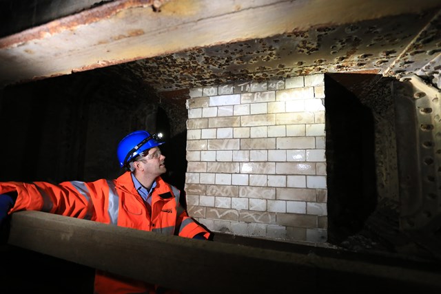Bermondsey: Greg Thornett, Project Manager, looks at the remains of Southwark Park station, hidden in the catacombs under the railway in Bermondsey