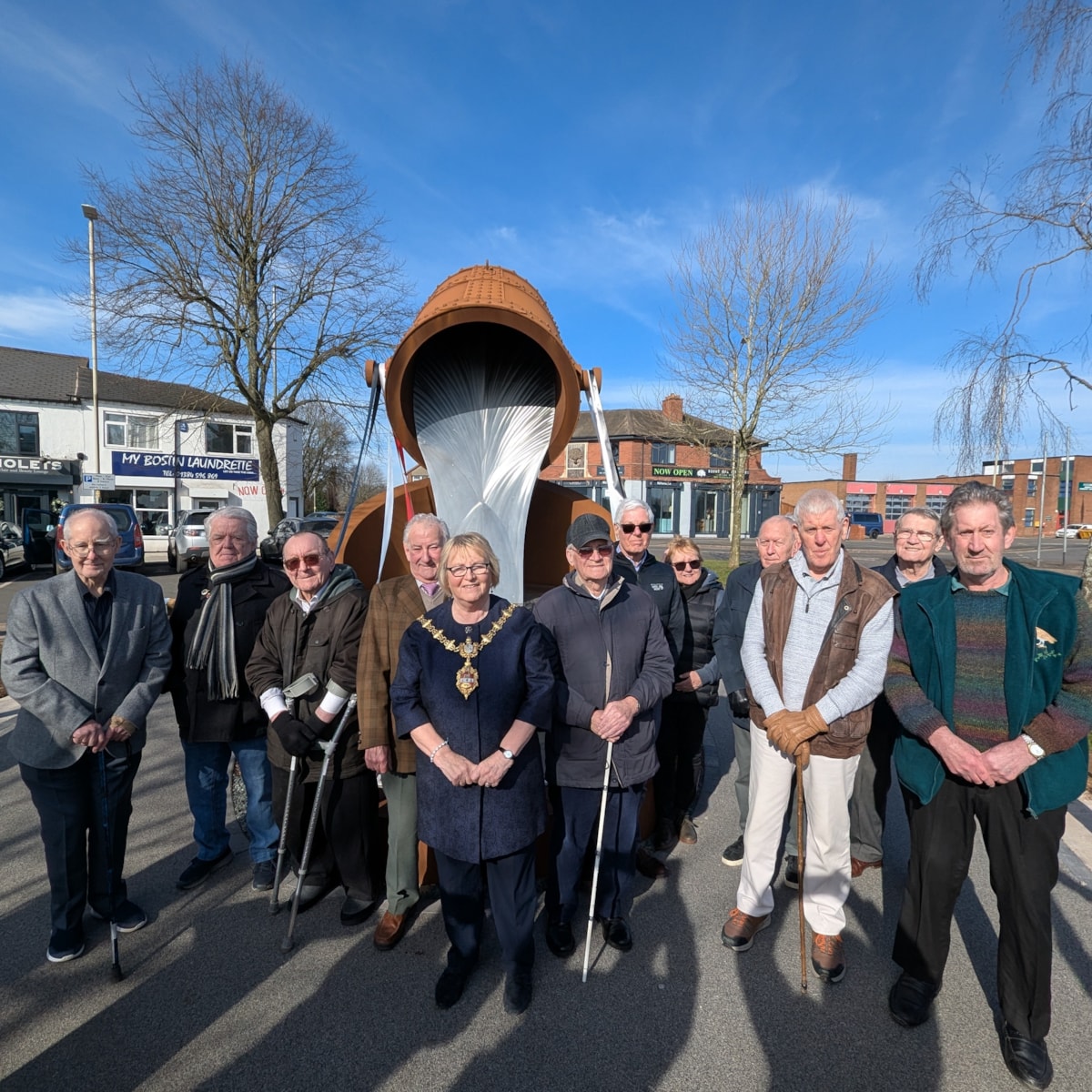 The Mayor of Dudley with former workers at the Round Oak Steelworks