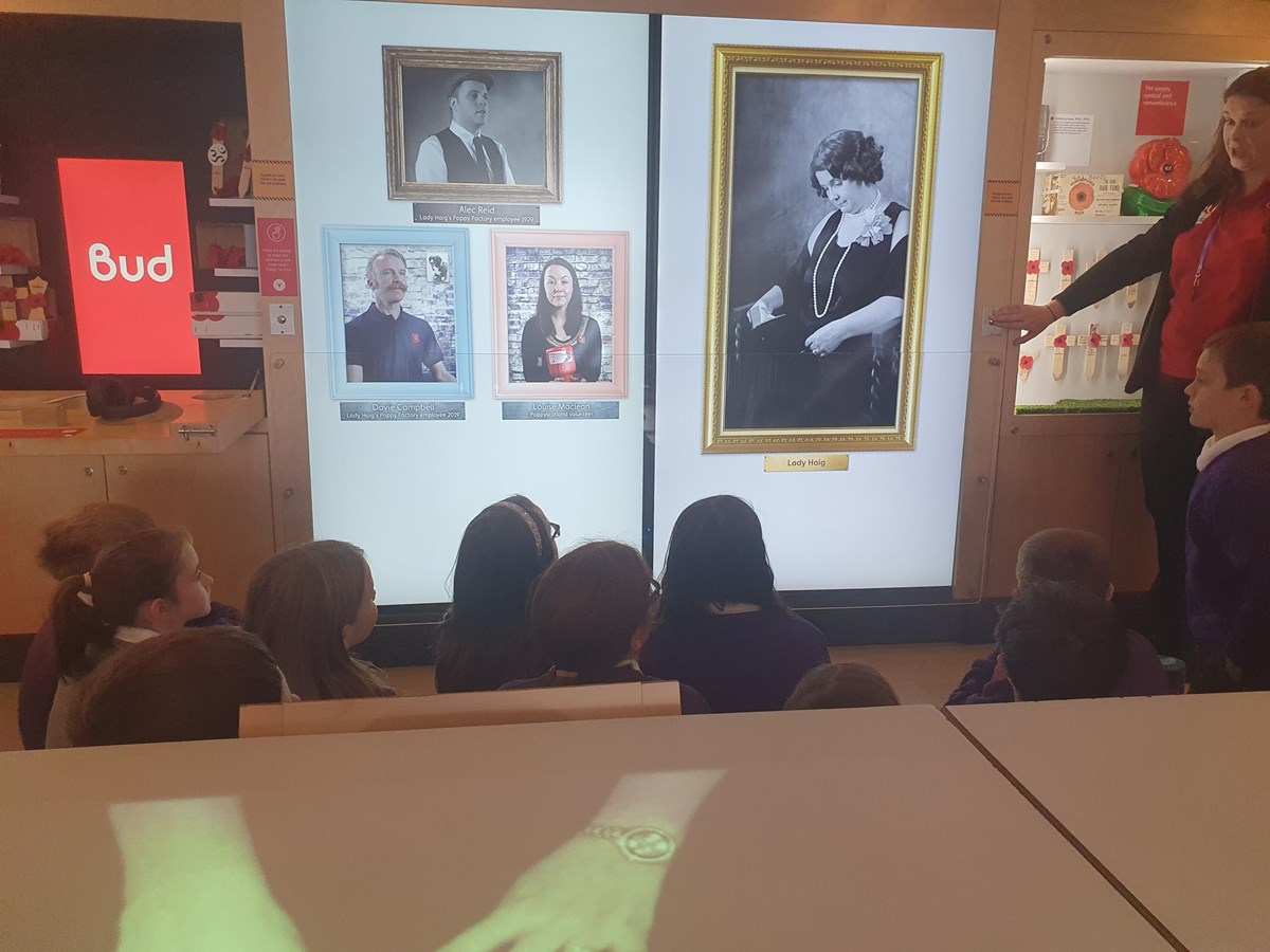 Pupils are taught about Lady Haig who in 1926 established a factory in Edinburgh to produce poppies exclusively for Scotland. Lady Haig's Poppy Factory (LHPF) is still there today and a team of disabled veterans produce over three million poppies by hand for the Scottish Poppy Appeal each year.