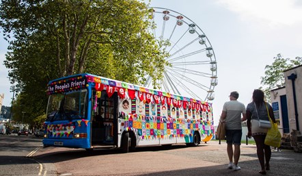 People's Friend Yarn Bomb bus in Torquay 1