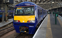 Rail journey planning information now includes busiest trains: Latest c320 refurbished train added to the ScotRail fleet on platform at Glasgow Central Station