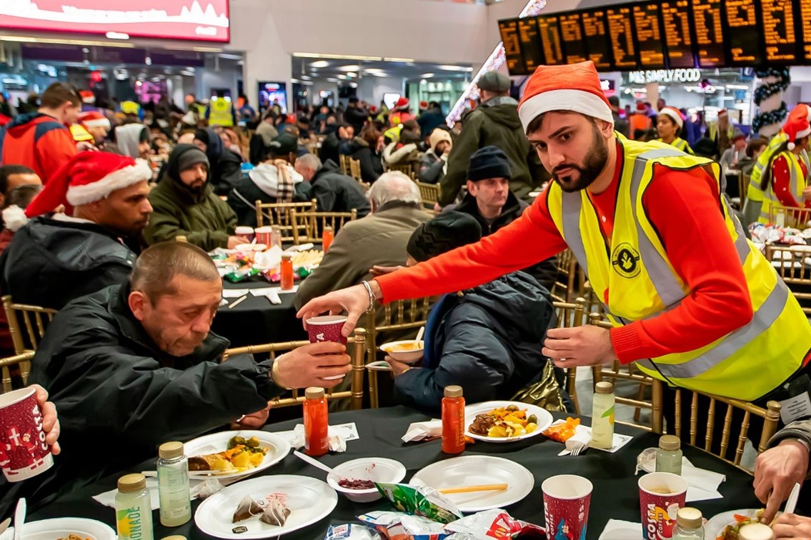 Birmingham Christmas Eve Meal 2019 - food being served on the concourse